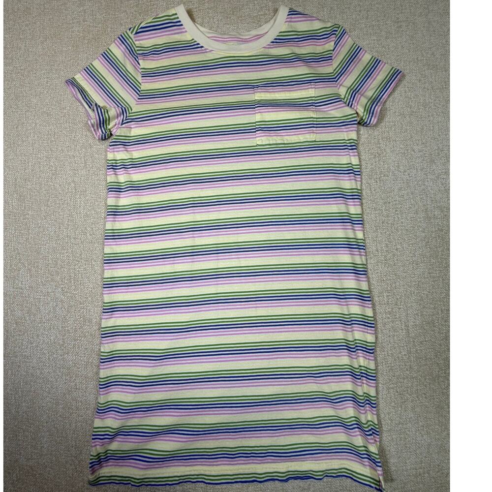 Pact Women's M White Pink Striped Pastel Knit Short Sleeve Casual Summer Dress